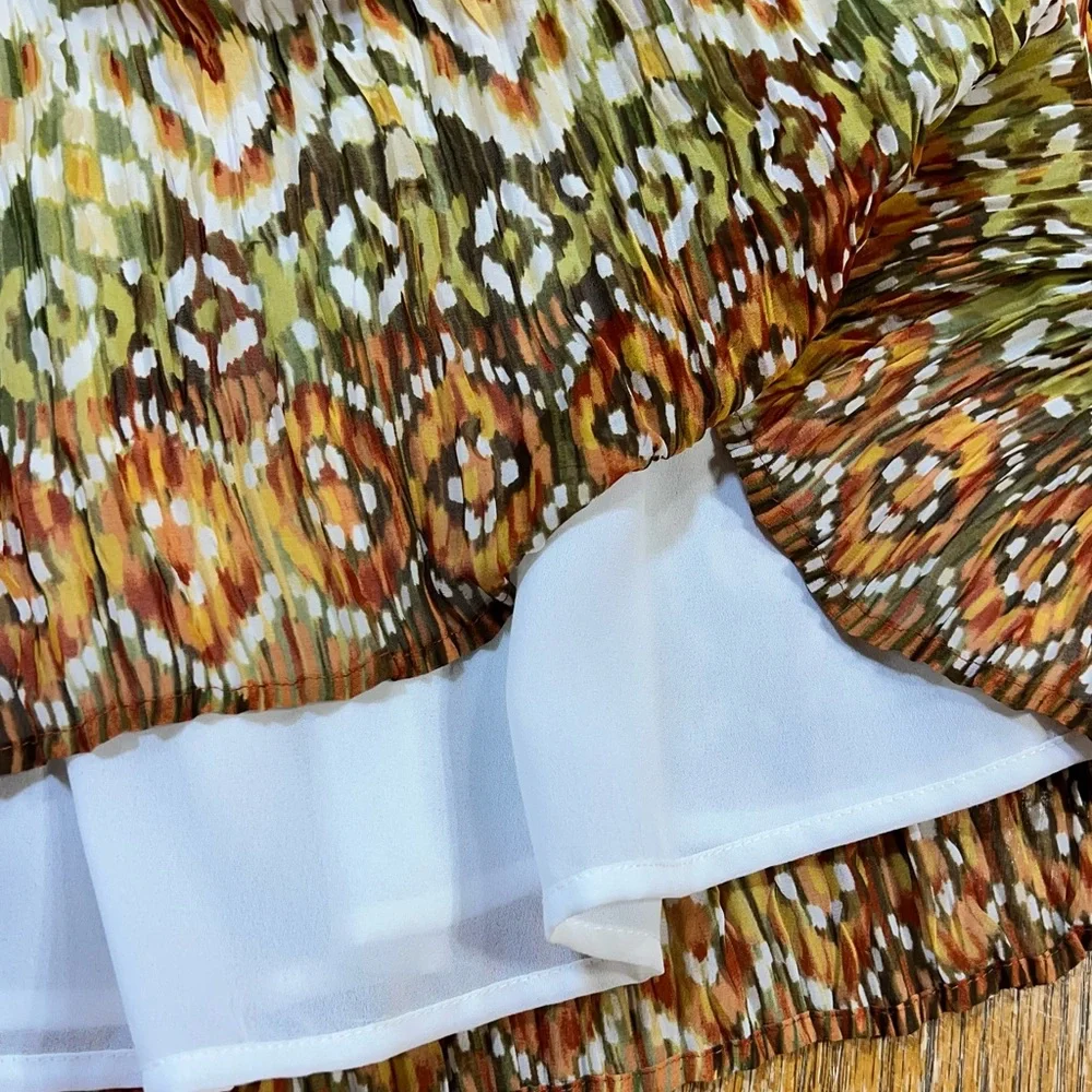 VINTAGE earthy tribal print long‎ maxi skirt elastic drawstring waist 90s y2k